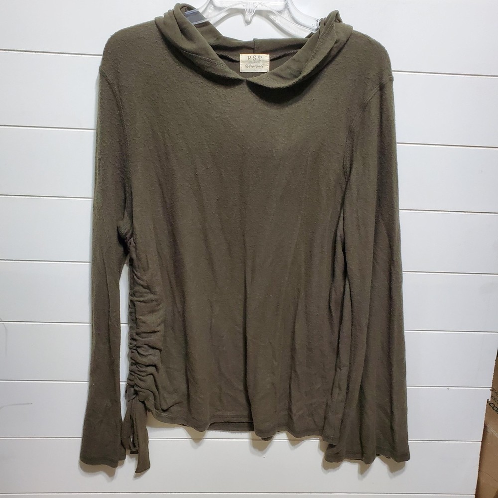 PST Los Angeles womens size L long sleeve teddy bear soft drape hoodie ruching
